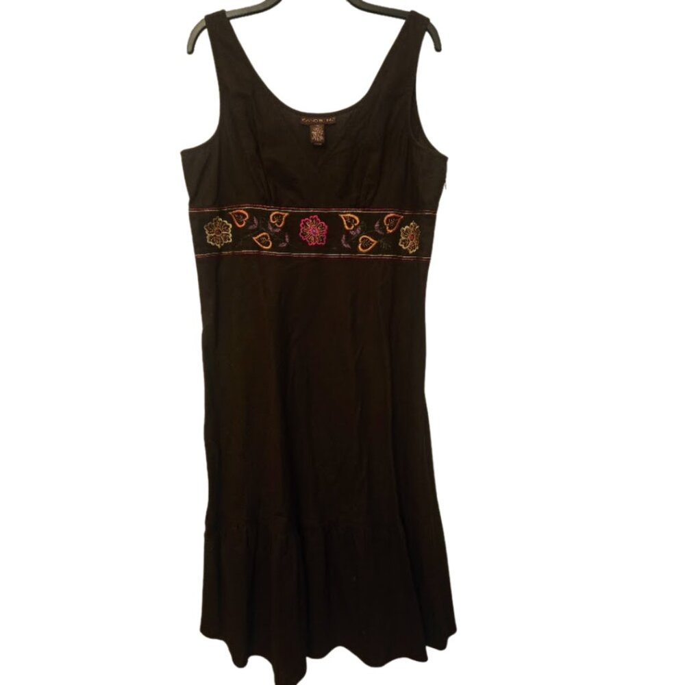 Bandolino chocolate brown dress with‎ pretty embroidery feature Size 16